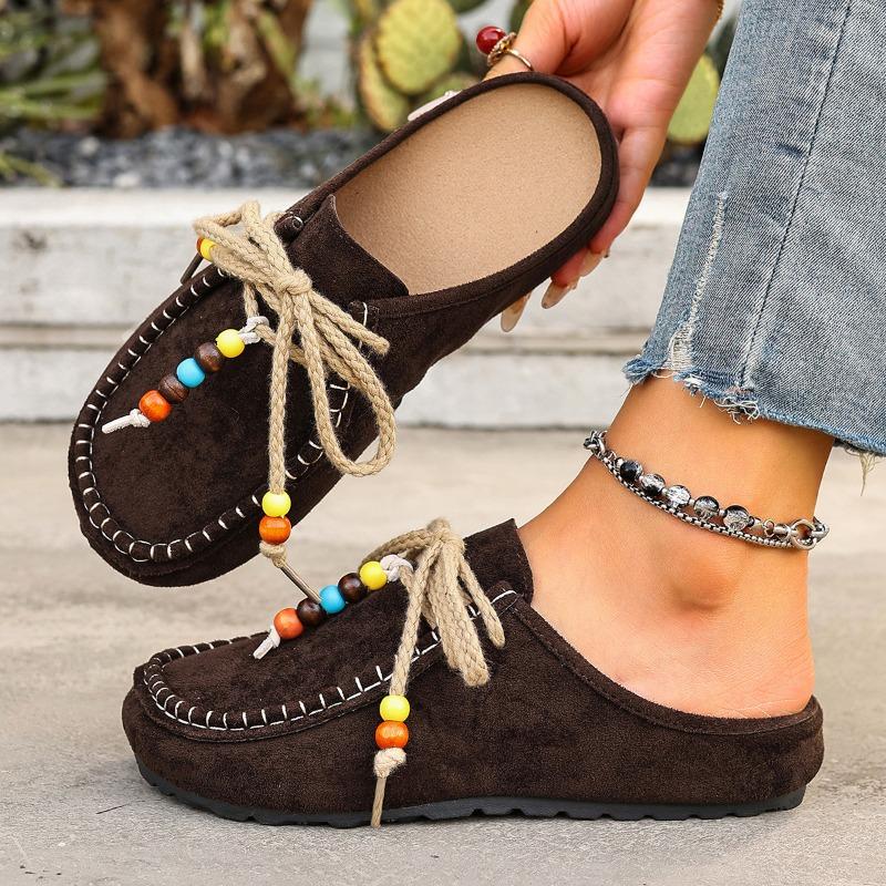 The New Retro Baotou Thick-soled Shoes Are Casual and Fashionable, with One Foot and Half Slippers