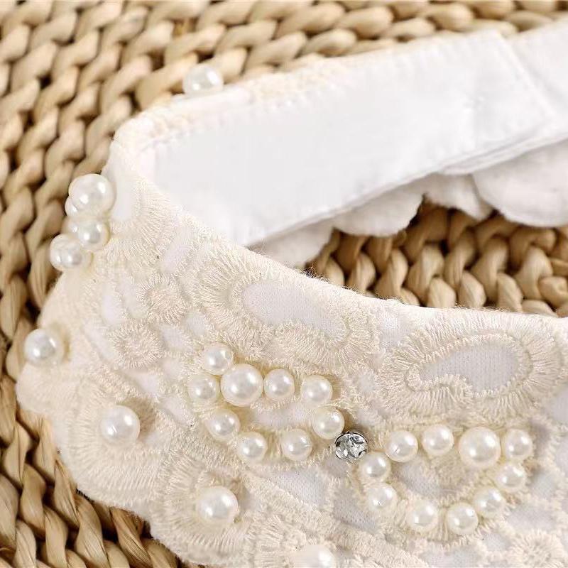 Ladies Women Adult Detachable Shirt Fake Collar Vintage Lace Pearl False Collar Blouse Neckwear Clothing Accessories