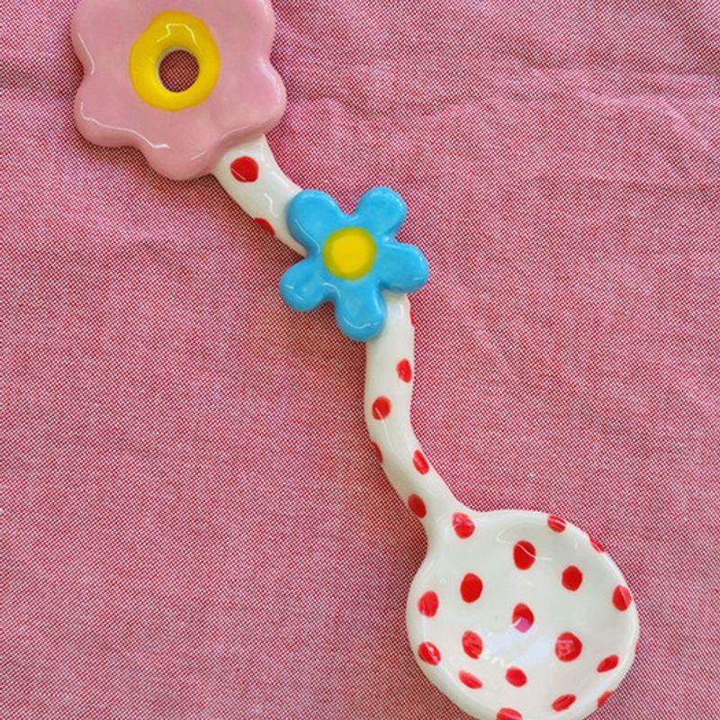 Deulkkot Ceramic Polka Dot Flower Spoon