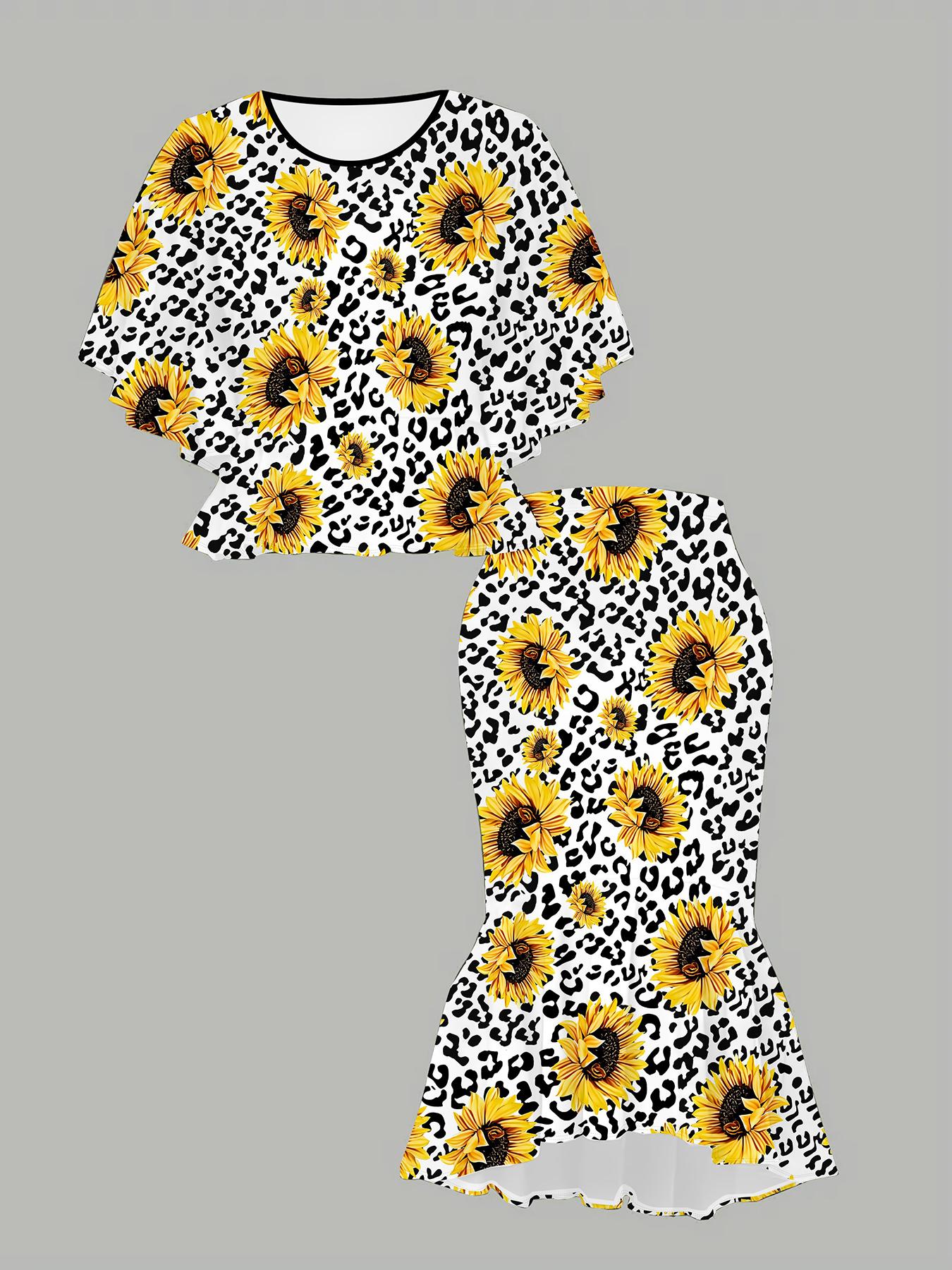 

Классический тотемный женский принт с 3D-цветами, Модный большого размера, Элегантный, Универсальный для всех сезонов. Футболка, Юбка и Комплект 6XL жёлтый