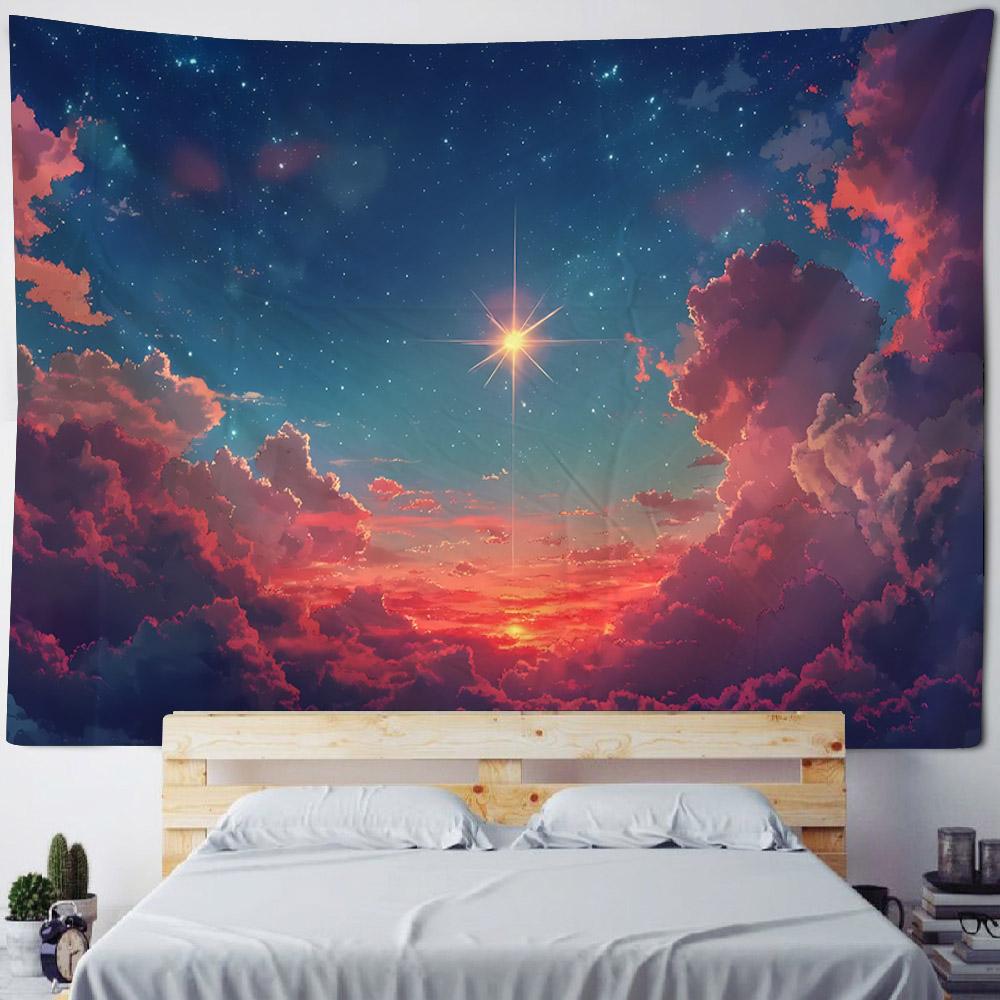 Cielo stellato, luna luminosa, decorazione murale notturna, arazzo, appendiabiti da parete per la casa, cartone animato, hippie, poster di sfondo artistico psichedelico
