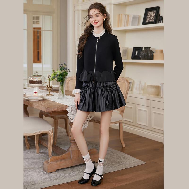 Women's Ruffled Color-Block Knit Cardigan