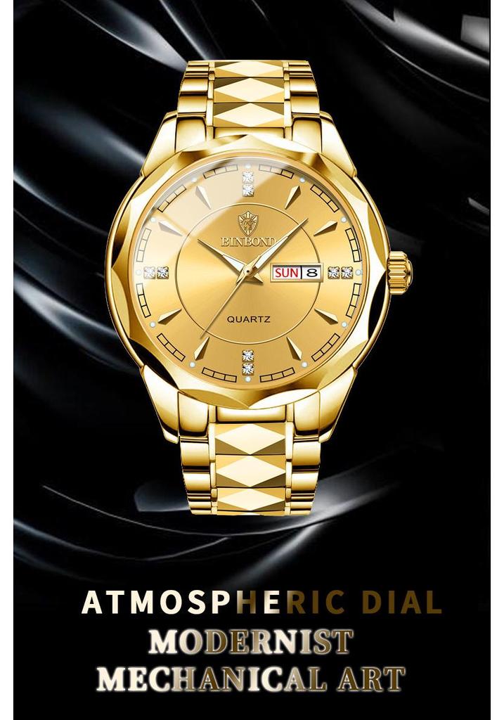 Tycoon Gold Men's Stainless Steel Double Calendar Waterproof Watch