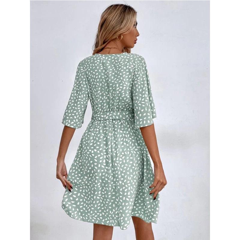 Women's V-Neck Short Sleeve Waist Slim Versatile Casual Dress