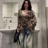 Women's Leopard Print Off-Shoulder Long-Sleeve Top with Camisole Overlay