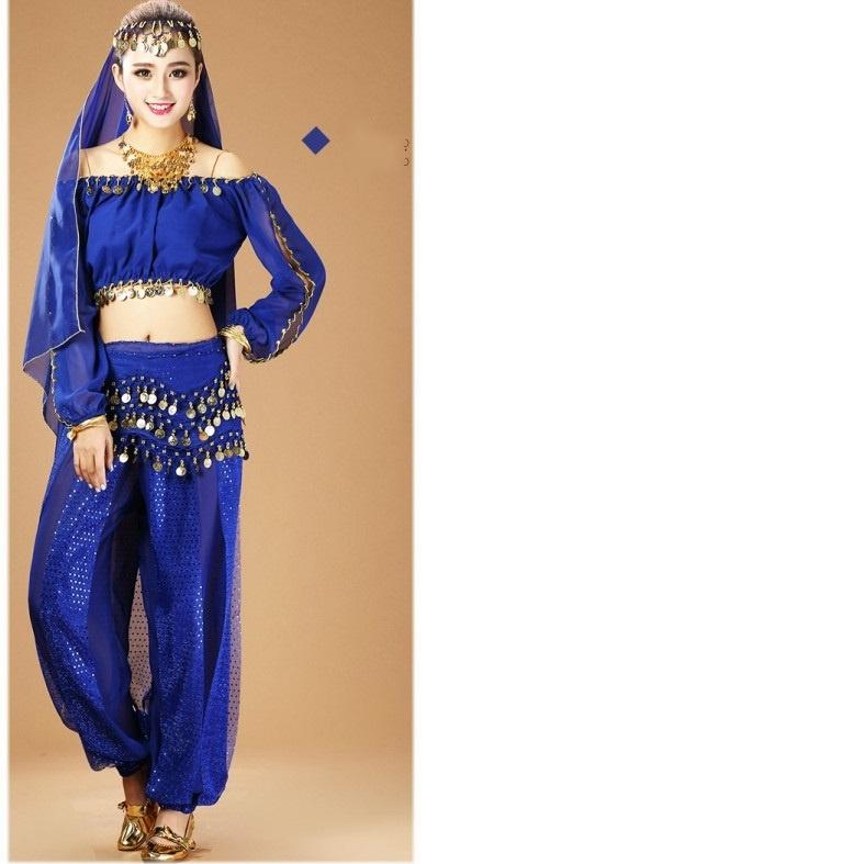 

Female Adult Belly Dance Costume Indian Dance Performance Costume Dance Practice Costume Belly Dance Suit Long-sleeved Lantern Sleeve Suit one size (45-70kg) темно-синього кольору