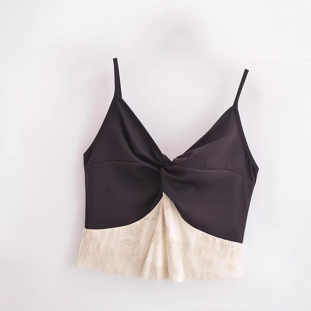 2025 Spring Women's European & American Style Color Block Jacquard Spaghetti Strap Long Dress