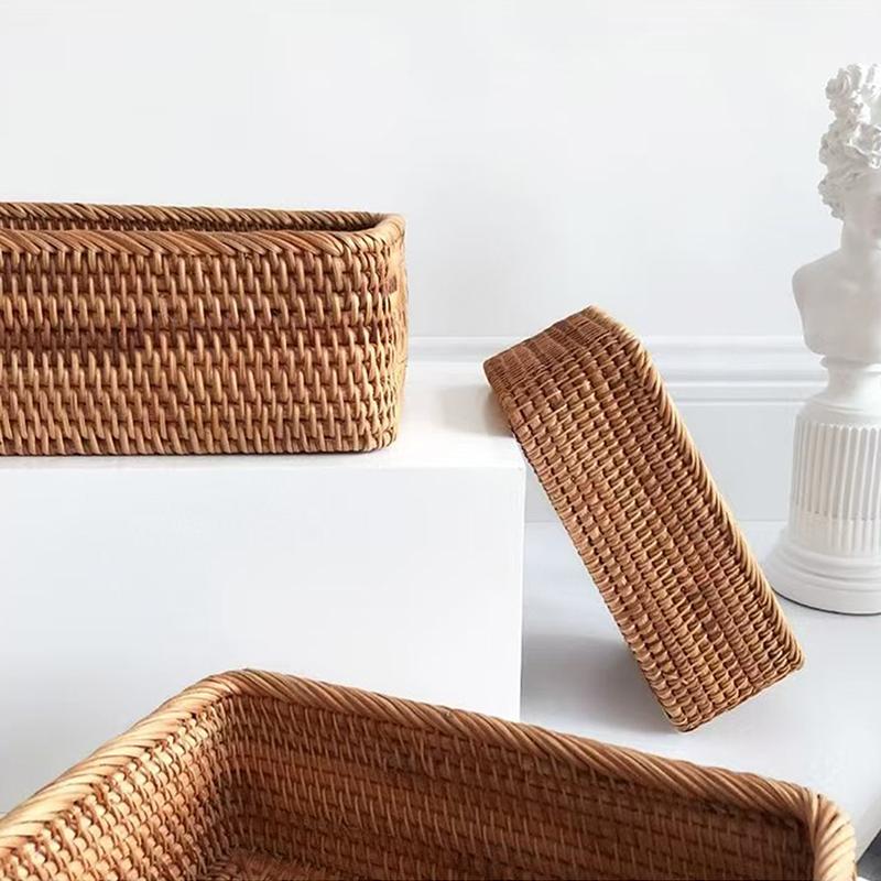 3 Misure Rettangolari Cesti Nidificanti Intrecciati in Rattan Cesti Intrecciati Fatti a Mano per Decorazioni Vassoio Frutta e Scatola Contenitore Snack