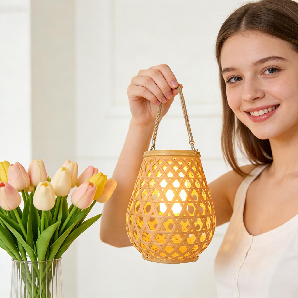 Solar Powered Chinese, Imitation Rattan Hanging Lamps, Tree-mounted Decorative Garden Lights, Balcony