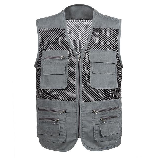 Veste cu plasă de dimensiuni plus pentru bărbați, cu multe buzunare, pentru bărbați, respirabilă, cu buzunare multiple, vestă de pescuit, jachetă fără mâneci