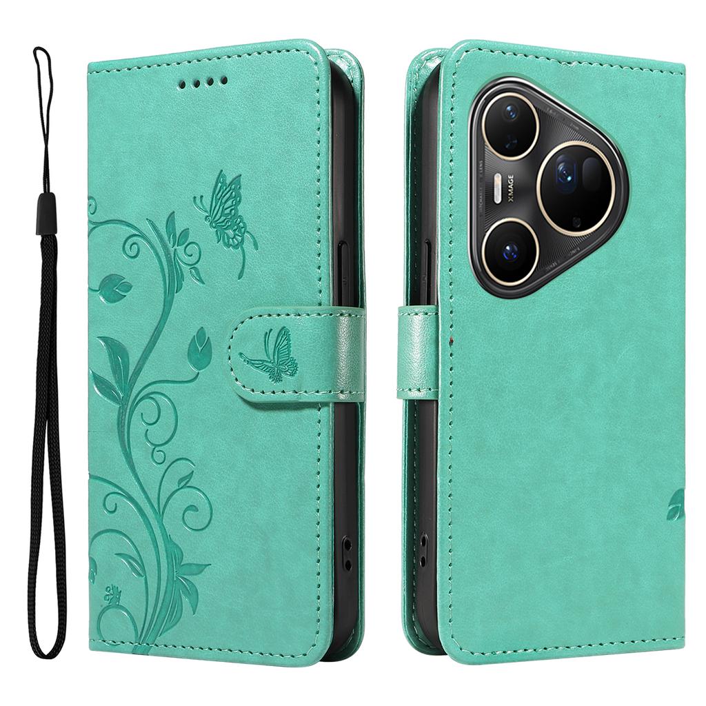 Pour Huawei Pura 80 Ultra Étuis en Cuir PU Motif Floral Portefeuille Support Housse de Téléphone avec Lanière