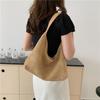 Straw Bucket Bag for Women Handwoven Woven Shoulder Bag Casual Underarm Tote Large Capacity Solid Color for Vacation and Daily Use
