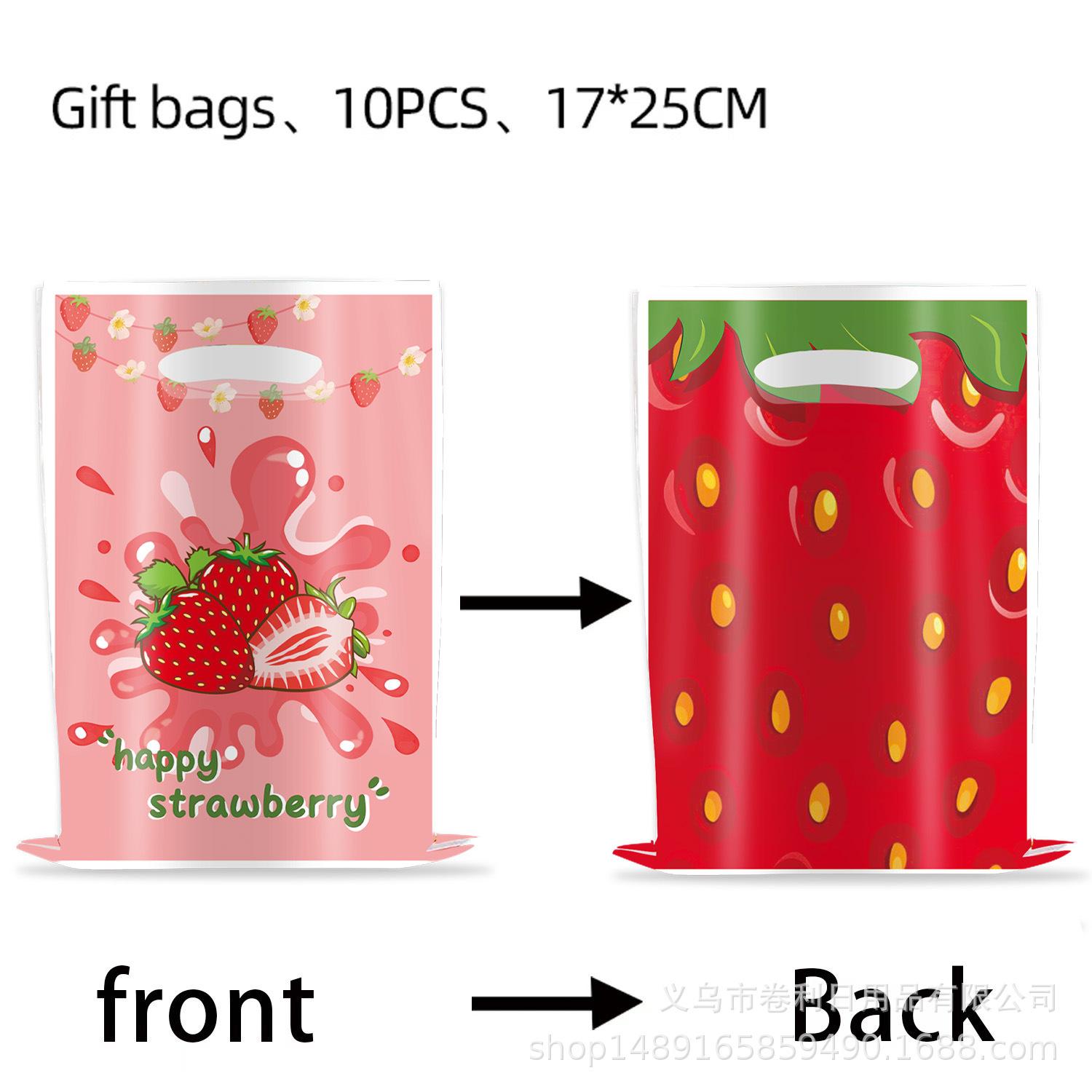 

Strawberry Theme Party Supplies Birthday Decorative Strawberry Gift Bag Candy Bag Gift Bag Decorative Tote Bag Gift bag 10pcs (double sided)