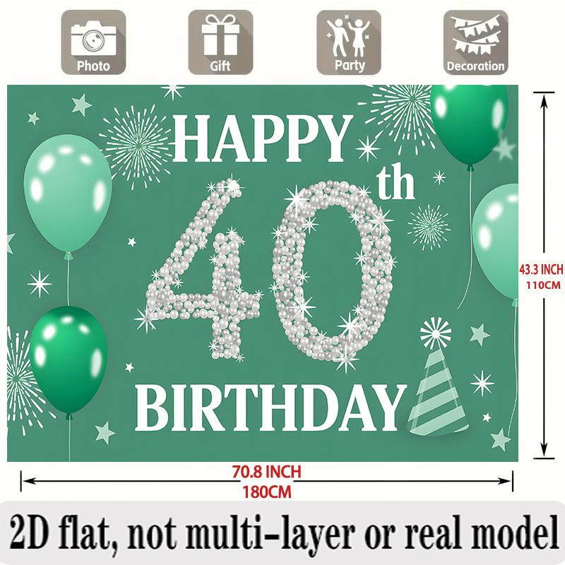 40th Birthday Banner, Polyester Photo Backdrop Wall Decor for Celebration