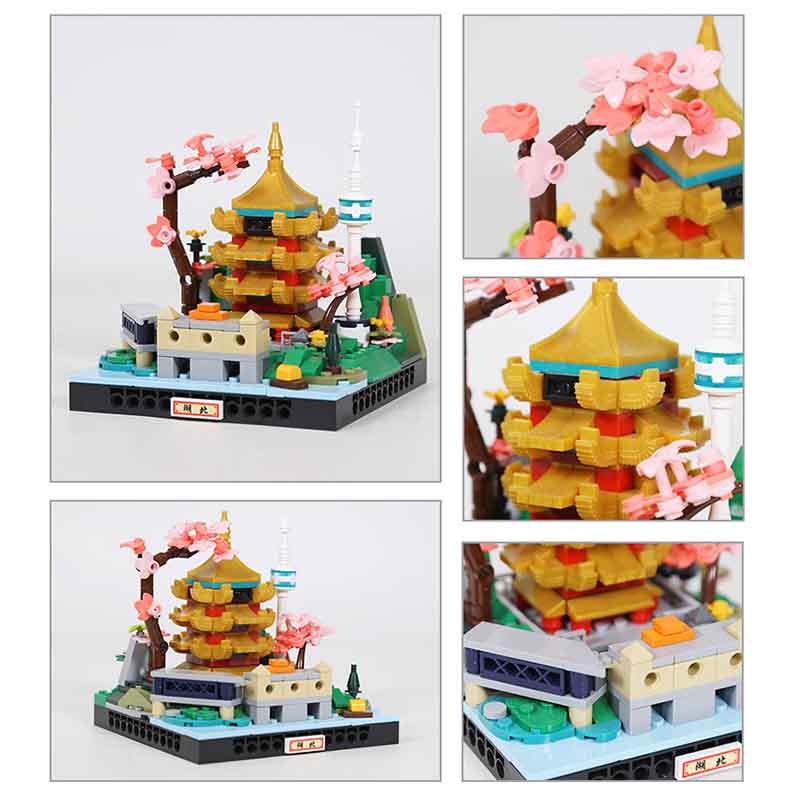Moc 338Pcs Chinese City Hubei Micro Landscape Building Model Assembly Diy Building Blocks Children'S Puzzle Toy Birthday Gift