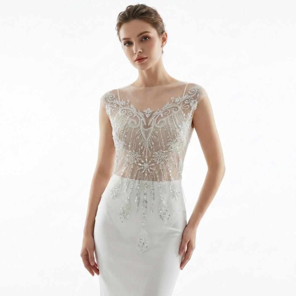 European Style Beaded Sequins Lace Patch White Wedding Dress Applique  Wedding Dress