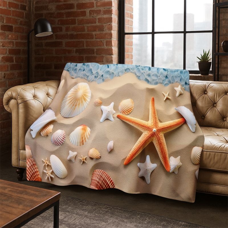 Seestern Strand Sand Muschel Seestern Flanell Decke Weich Warm Überwurf für Schlafzimmer Wohnzimmer Bett Reisen Camping Picknick Kind