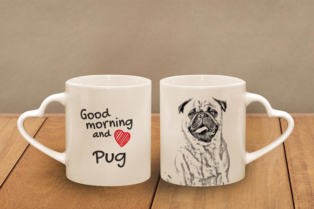 Pug - cup with a dog, adorable cup with a heart-shaped handle, universal gift from the Art-Dog brand