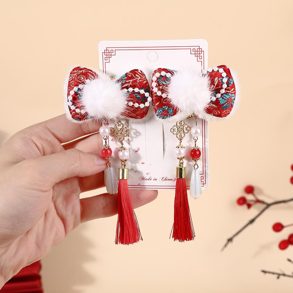 

Chinese Style Children s New Year Hairpin Hanfu Headwear Red Bow Hair Clip Girls Style13