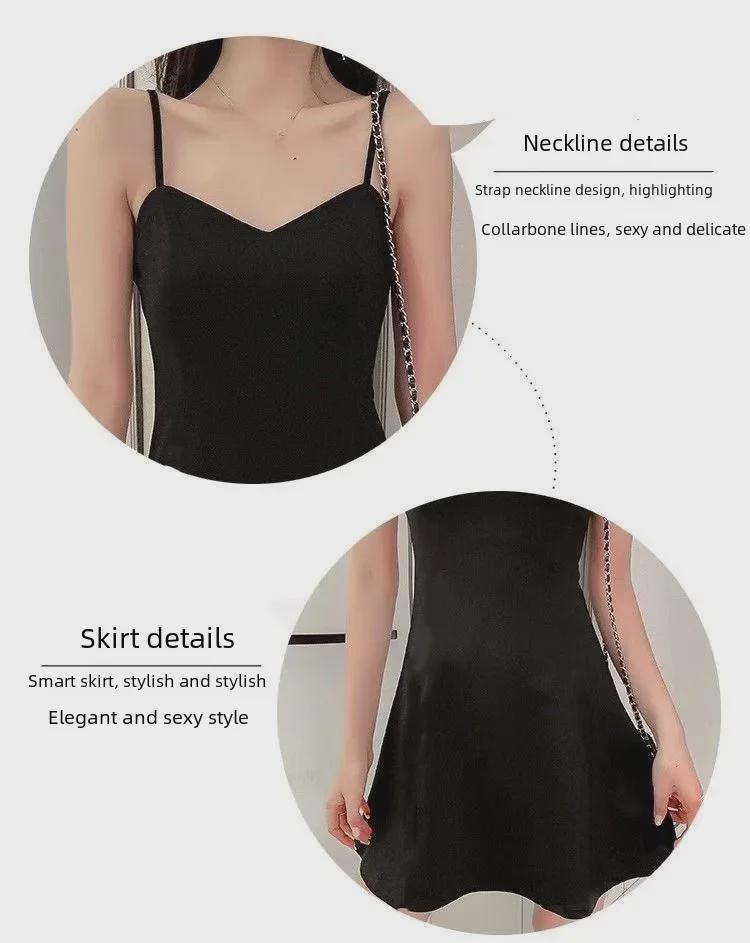 Korean Off-Shoulder V-Neck Slim A-Line Little Black Dress for Women