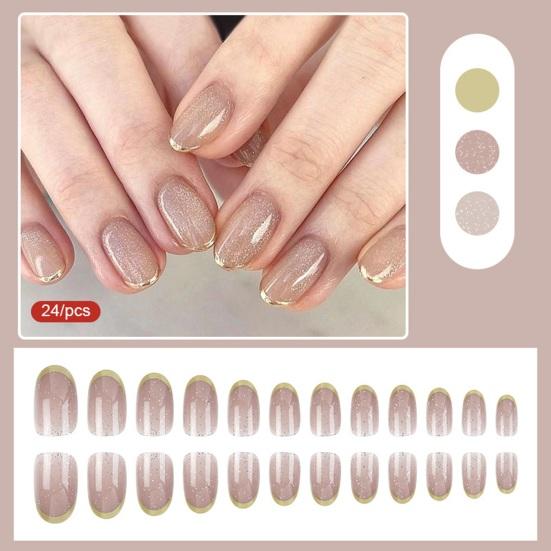 1 Set Wearable False Nails DIY Nail Art Kit with Glue & Nail File Press-on Nails Waterproof Gel Full Cover French Tips Artificial Nail Accessories