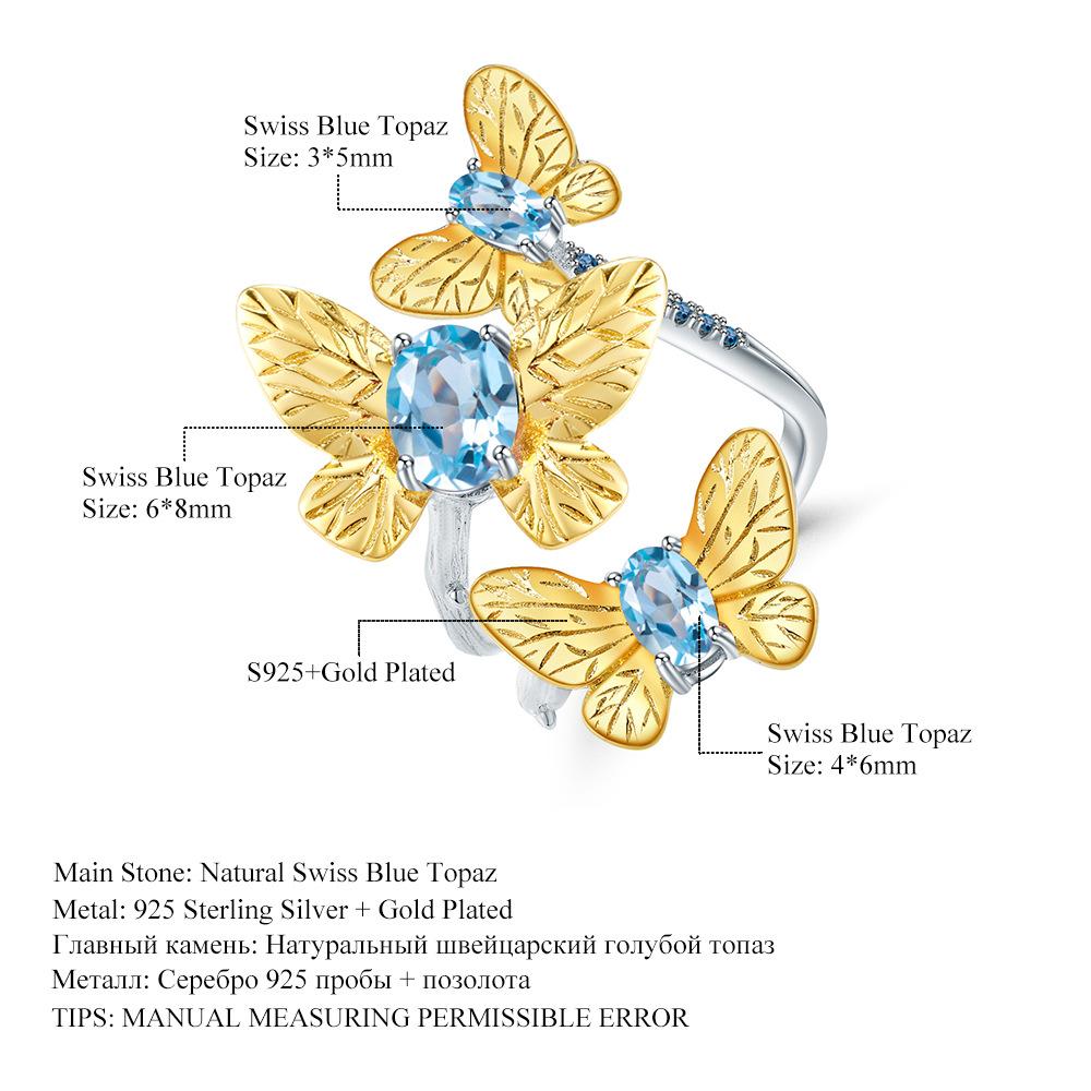 Original Designer High-end Gemstone Ring, Natural Butterfly Design 925 Silver Natural Amethyst Open Ring