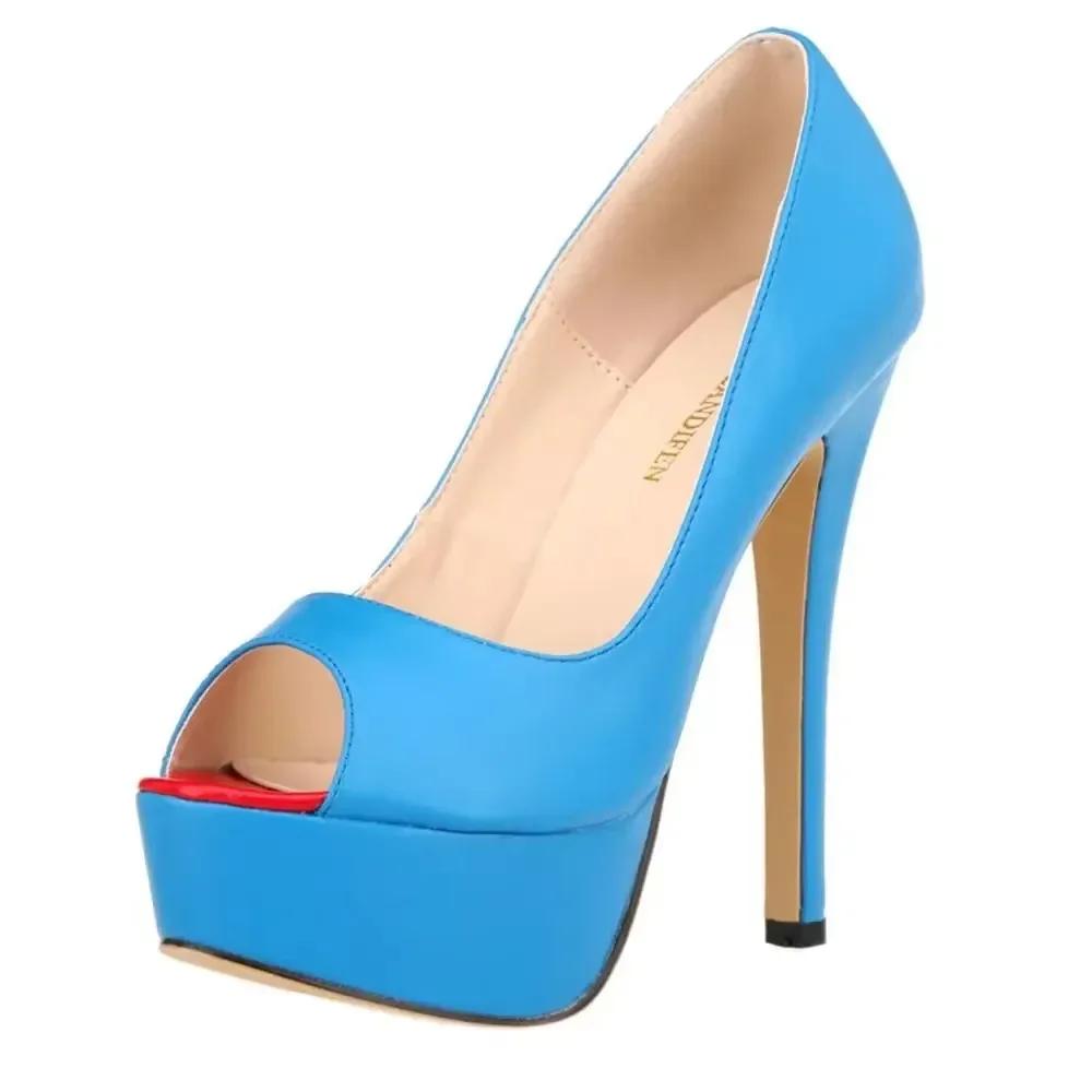 Large Size Women's Sexy Pumps Stilettos Fashion Matte Leather 14cm Platform High Heels Open Toe Party Nighclub Wedding Shoes