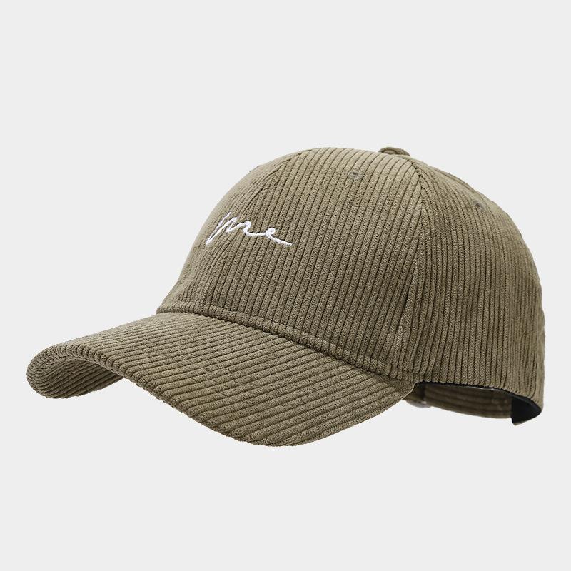 Autumn Art Retro Simple Corduroy Baseball Cap Women's Trendy Hats Street Fashion Wave Embroidery Curved Eave Duckbill Cap