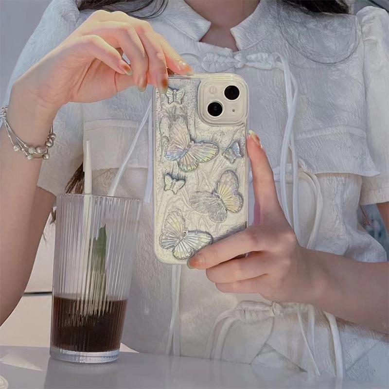 Personalized Mobile Phone Case For Iphone16 Apple 17 Butterfly Wind Light Luxury 15 Fine Hole Women 14