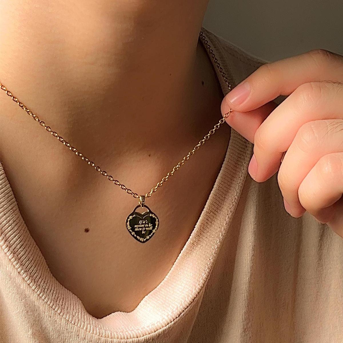 If It s Meant To Be Engraved Heart Pendant Necklace 60CM