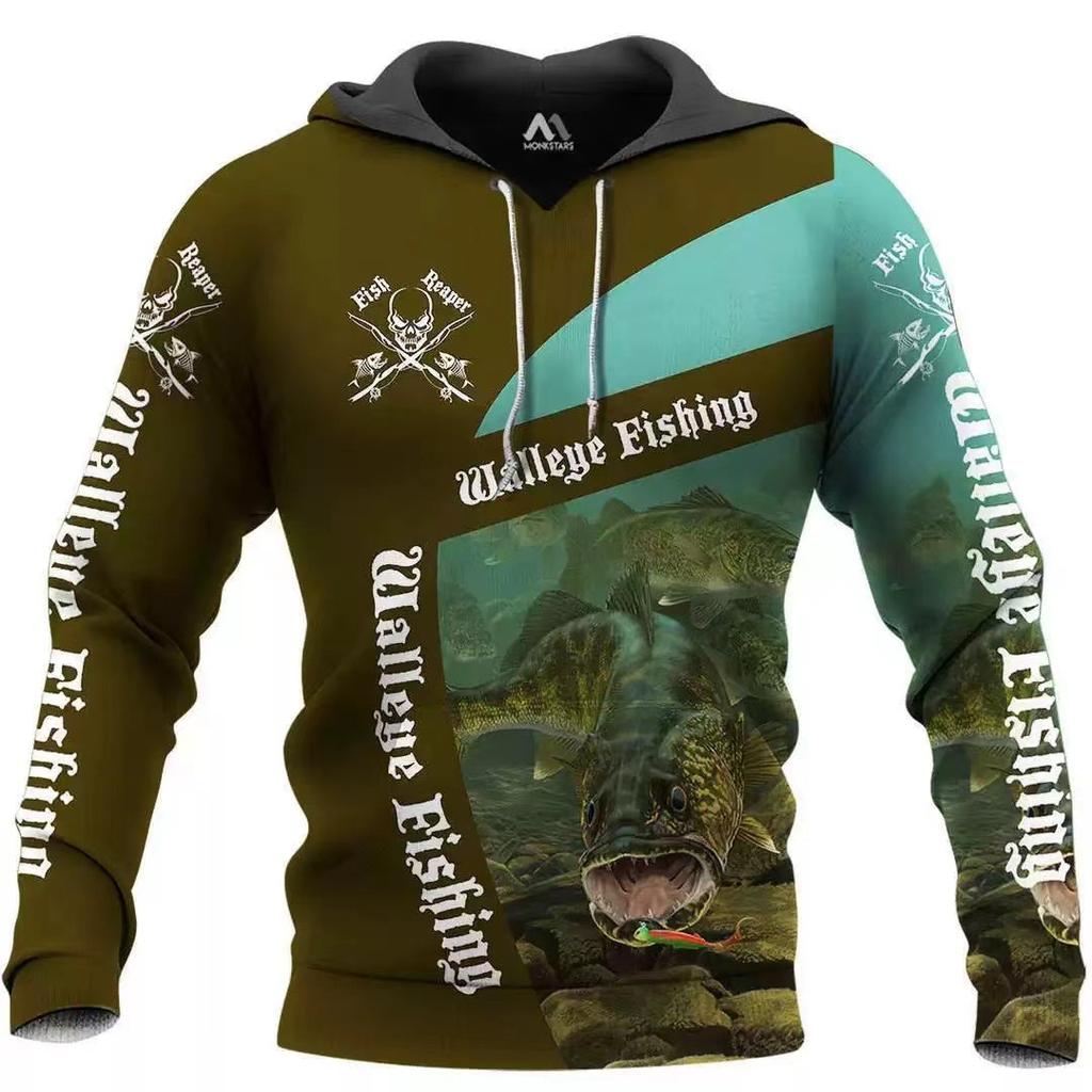 Sweat à capuche unisexe avec impression numérique 3D Motif pêcheur Luya pull de sport d'extérieur