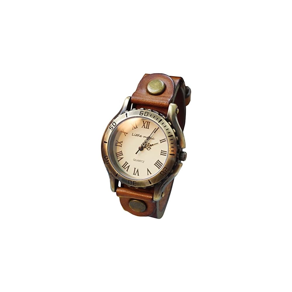 Little Magic Japan Leather Antique Style Watch Men s Women s Metal Allergy Friendly Brown M Size