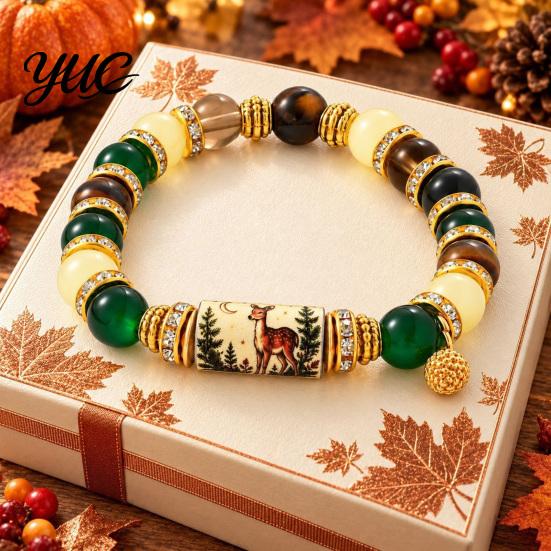 Daily Wear Fashion Accessory Stretch Deer Beaded Bracelet, Retro Animal Bead Owl Bull Skull Casual Jewelry Elastic Boho Bracelet for Women,