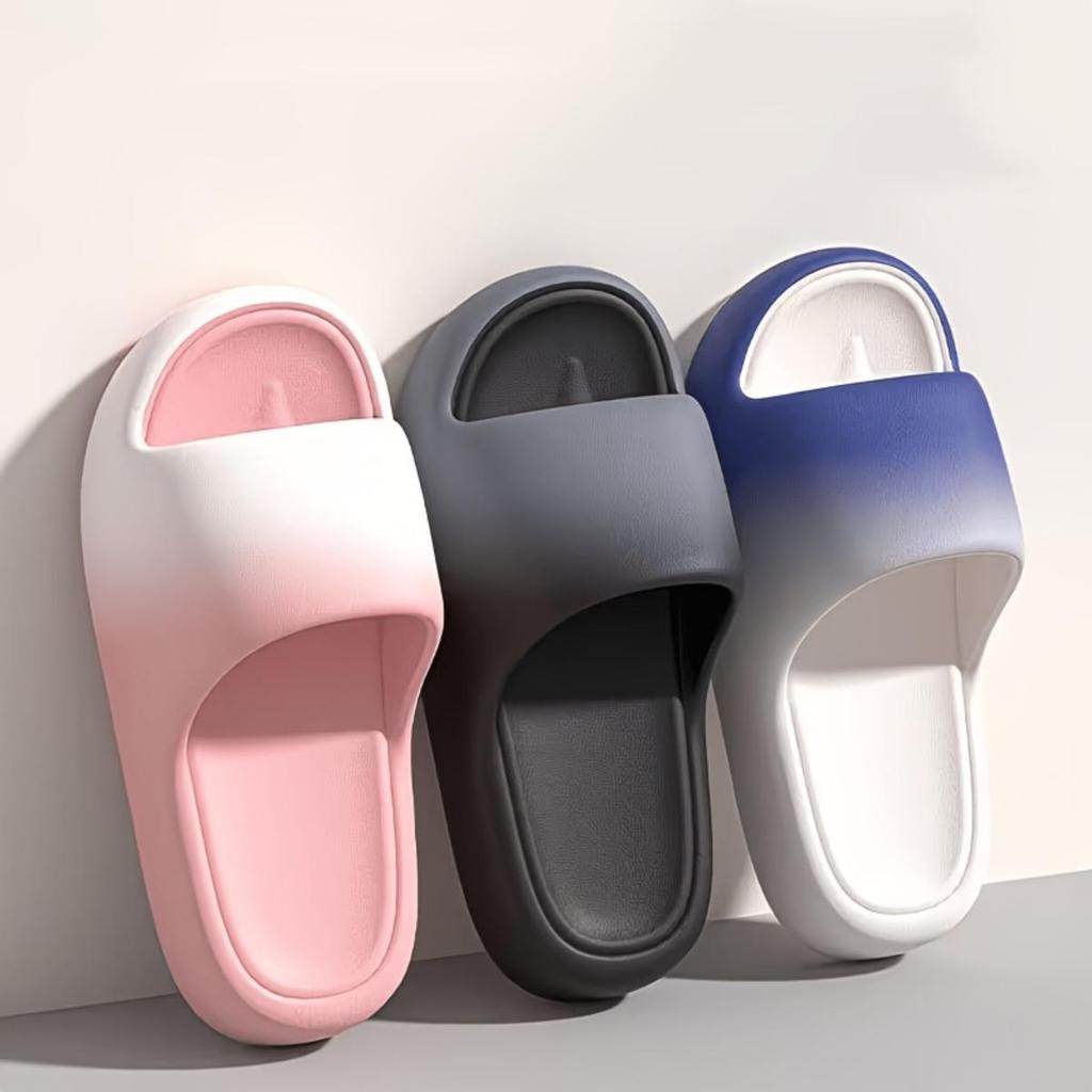 Thick Soled Household Slippers, Unisex Fashionable Gradient Sandals, Contrasting Color Open Toed Home Shoes, Height Increasing Slippers