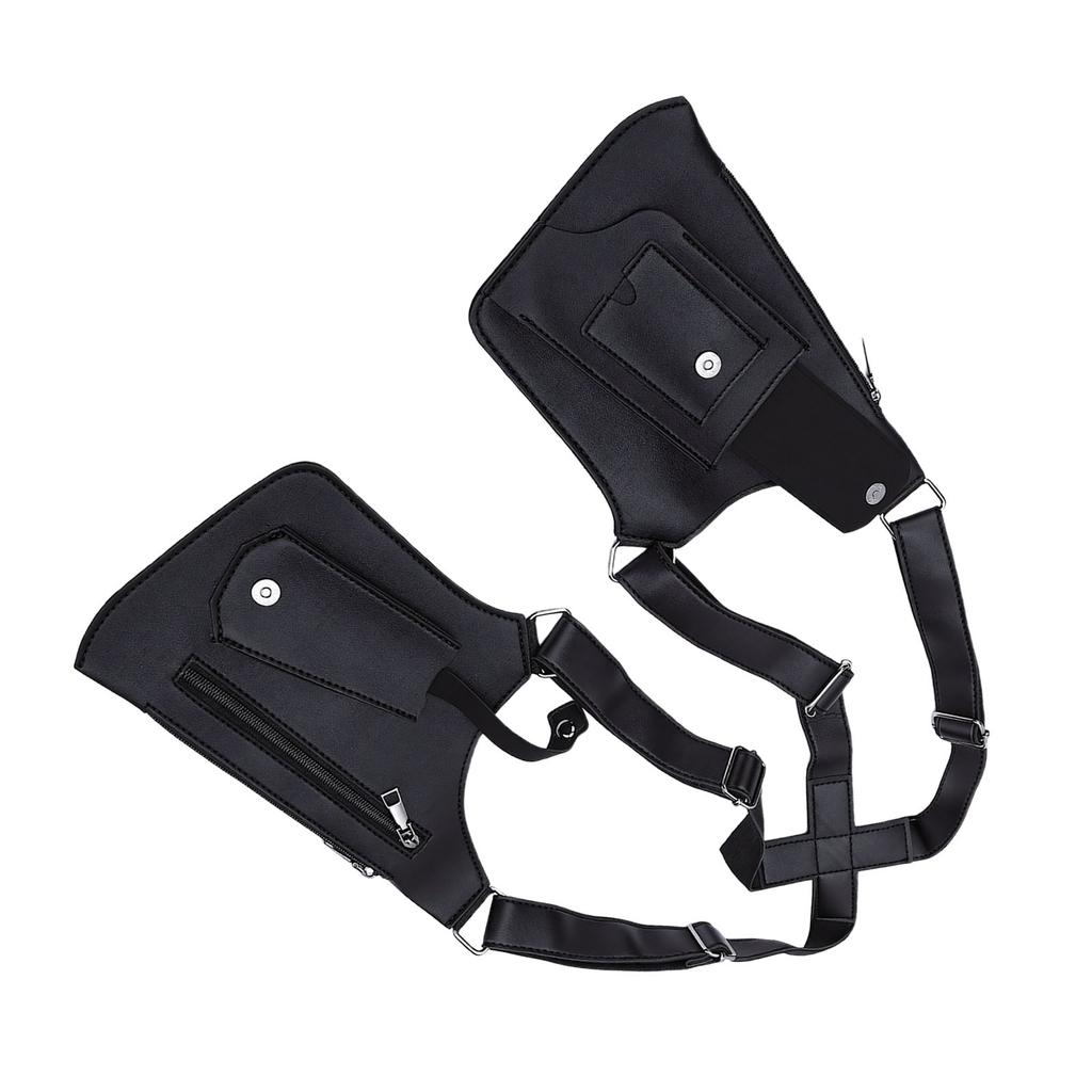 Double Shoulder Armpit Bag Vintage PU Leather Multi Function Underarm Wallet Holster Bag for Men Outdoor Phone