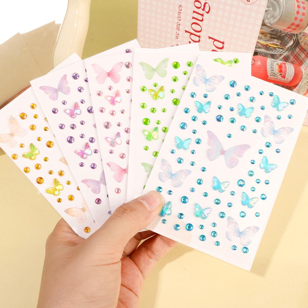 Butterfly Crystal Diamond Sticker Self Adhesive DIY Facial Temporary Tattoos Stickers for Stage Daily Makeup Decorate Supplies