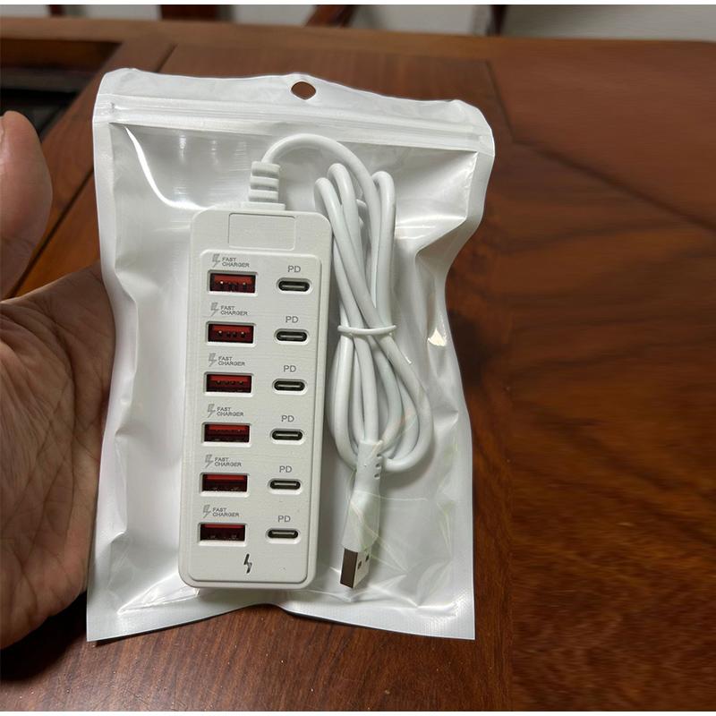 6 USB 6 Type C Charger Power Strip Universal Fast Charging Phone Charger Adapter Electric Socket Extension Cable Table Socket