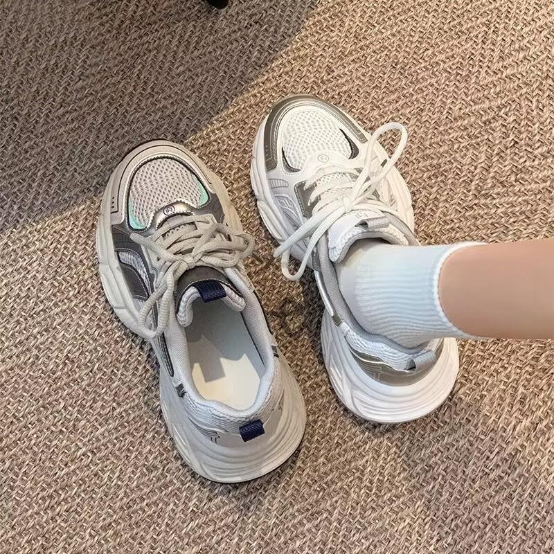 European station mesh dad shoes women's shoes show feet small women's shoes 2025 spring new thick-soled height-increasing versatile sports shoes
