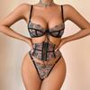 Women Sexy Lingerie Set Lace Embroidery Patchwork Lingerie Set Lace-Up Decor Body Shaping Lingerie