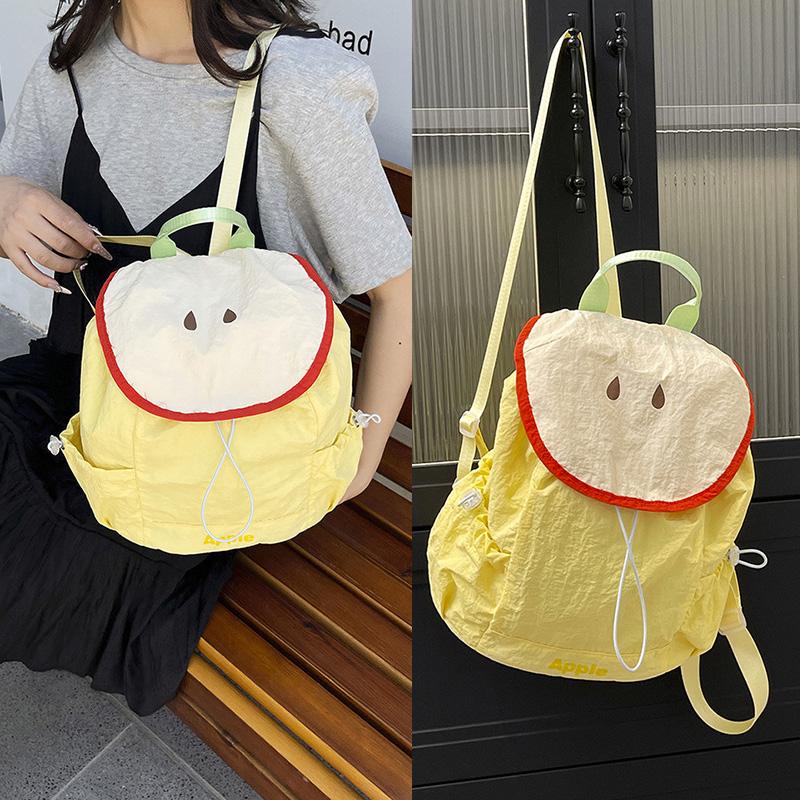 Dopamine Contrast Color Nylon Backpack Cute Fruit Shape String Shoulder Bags Female Leisure Commuting School Bag