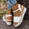Mode Damen Schuhe Weiß Gewebte Riemen Keilsandaletten Damen Sommer Übergröße Plateau Gladiator Sandalen Frau Knöchelschnalle Strand Sandalen
