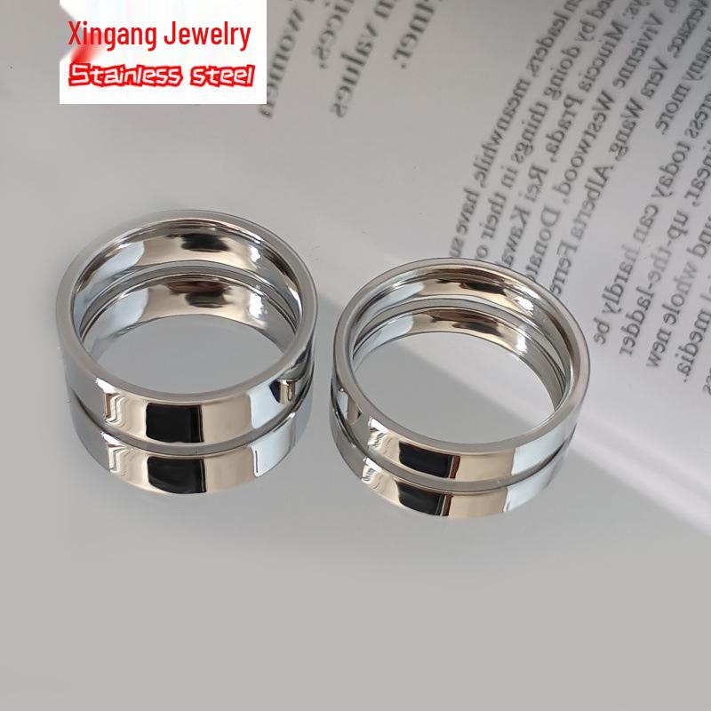 European & American Fashion Titanium Steel Couple Ring - Polished, Engraved, Non-Fading.