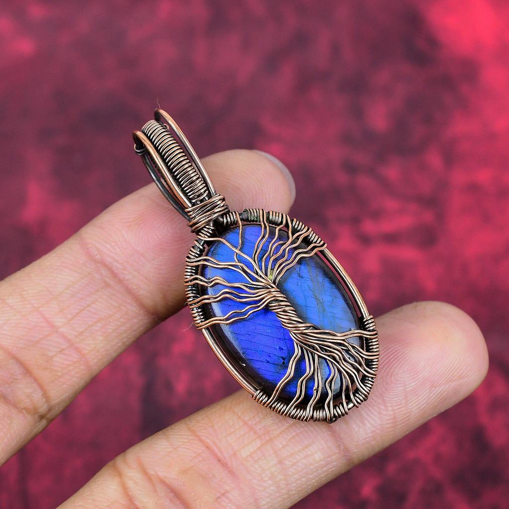 Tree of Life Labradorite Pendant Copper Wire Wrapped Gemstone Pendant Designer Copper Jewelry Handmade Pendant Decent Jewelry Gifts for Wife