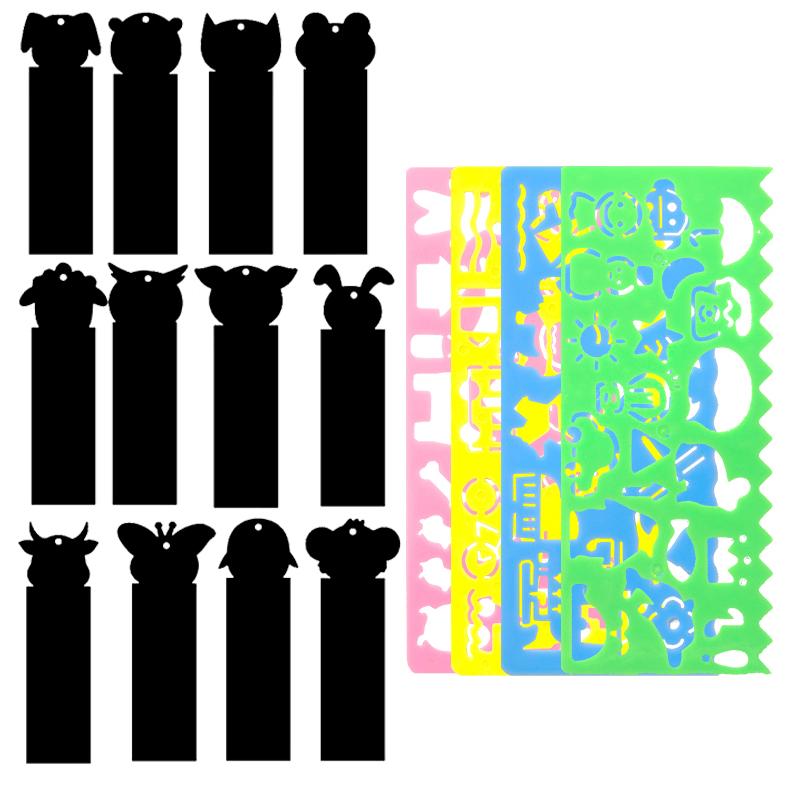 12 STÜCKE/Set Magisches Kratzlesezeichen 4 STÜCKE Buntes Zeichenlineal Kunst Schreibwarenset Festival Party DIY Geschenk Klassenbelohnungsgeschenk ZYF