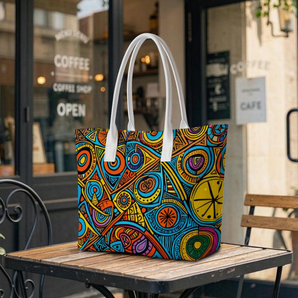 Vibrant Abstract Pattern Tote Bag Daily Use Casual Shoulder Bag Fashion Top Handle Handbag for Outdoor Shopping