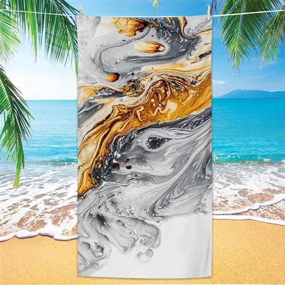 Black, White and Gold Marble Fluid Art Beach Towel, Stylish Microfiber Towel for Beach Yoga and Travel
