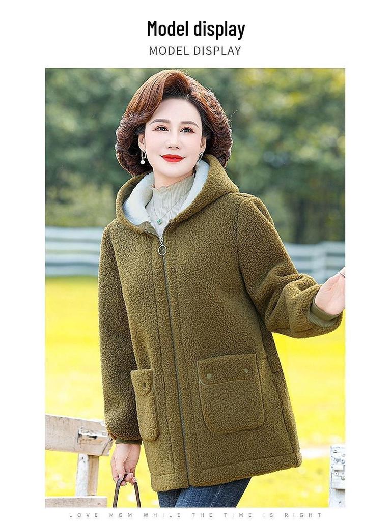Velvet-Lined Hooded Cotton Coat: Thick, Warm, Fashionable Outerwear for Autumn/Winter, Perfect for Middle-Aged and Elderly Women