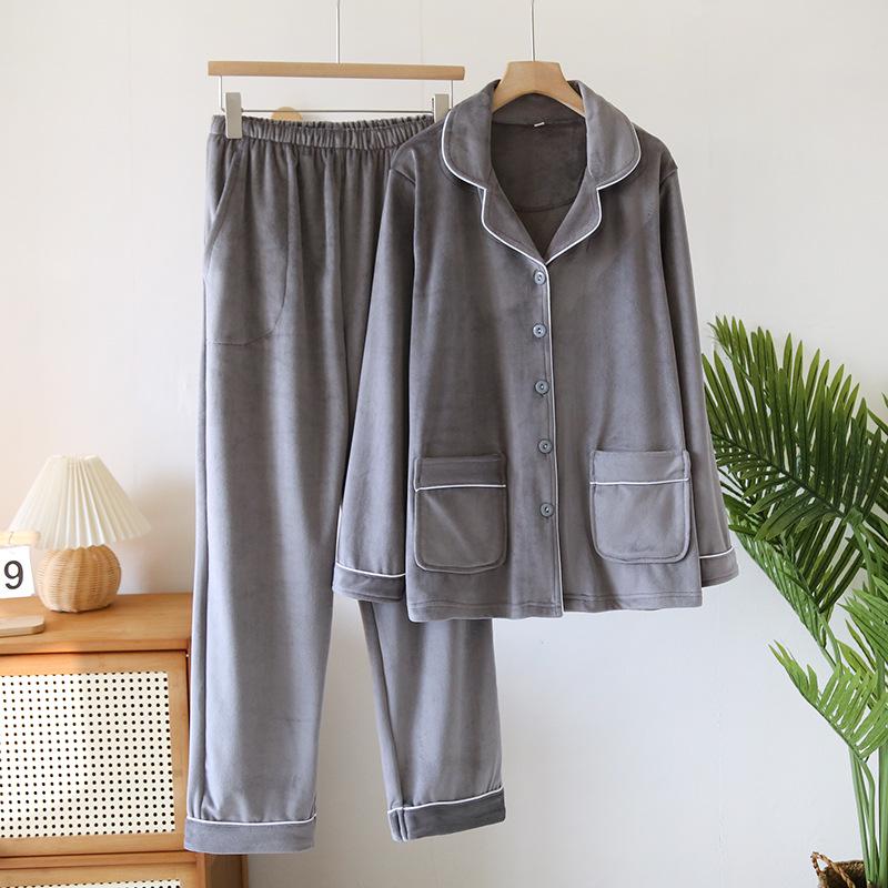 Women's Winter Fleece Pajama Set - Warm Cardigan, Long Sleeves, Side Pockets, Can Be Worn Outside in Spring and Autumn