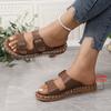 Fashion Large Size Women's Sandals Summer New Flat Bottom Round Head Beach Slippers Double Buckle Slip-On Shoes Polyurethane Material