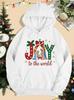 Women’s Merry Christmas Happy World Print Pocket Loose Hoodie